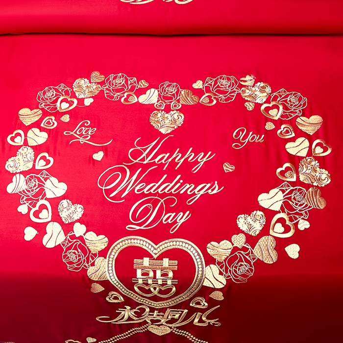 91家纺网 家纺一手货源 找家纺 富之雅婚庆 2026新款全棉刺绣长绒棉婚庆四件套多件套 永结同心