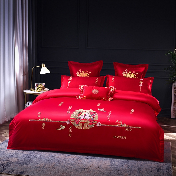 91家纺网 家纺一手货源 找家纺 富之雅婚庆 2026新款全棉刺绣长绒棉婚庆四件套多件套 天生一对