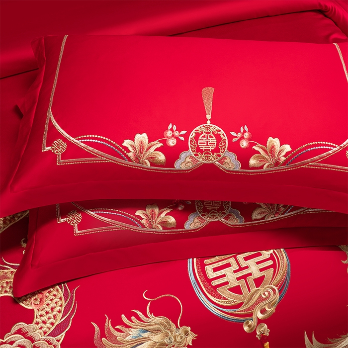 91家纺网 家纺一手货源 找家纺 富之雅婚庆 2026新款全棉刺绣长绒棉婚庆四件套多件套 金龙玉凤