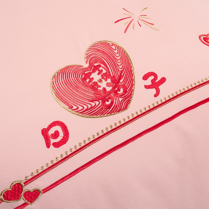 91家纺网 家纺一手货源 找家纺 富之雅婚庆 2026新款全棉刺绣长绒棉婚庆四件套多件套 岁岁年年（玉粉）