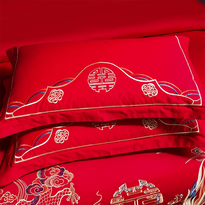 91家纺网 家纺一手货源 找家纺 富之雅婚庆 2026新款全棉刺绣长绒棉婚庆四件套多件套 龙章凤彩