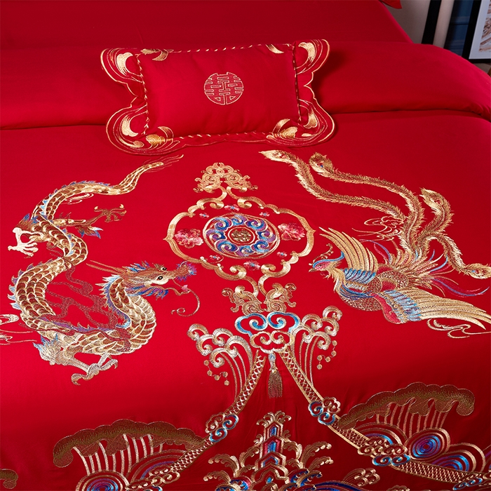 91家纺网 家纺一手货源 找家纺 富之雅婚庆 2026新款全棉刺绣长绒棉婚庆四件套多件套 皇家龙凤