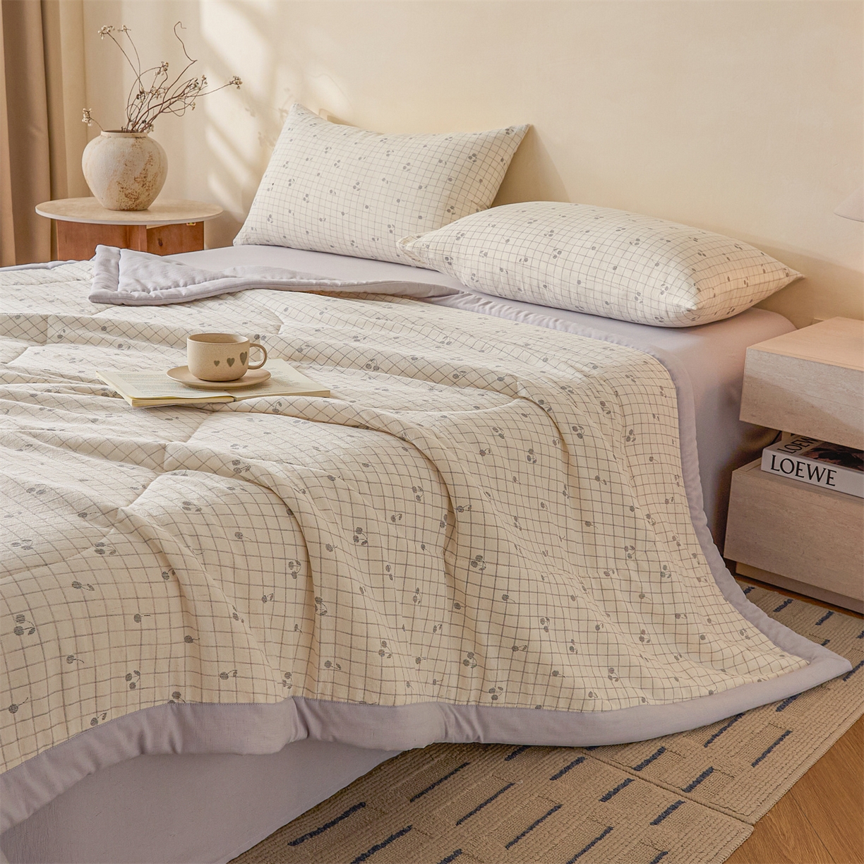 91家纺网 家纺一手货源 找家纺 尊妙被业 2026新款亚麻印花新疆棉花夏被 樱桃梦