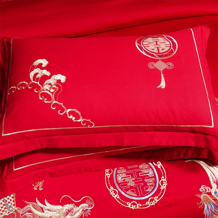 91家纺网 家纺一手货源 找家纺 富之雅婚庆 2026新款全棉刺绣长绒棉婚庆四件套多件套 龙凤瑞彩