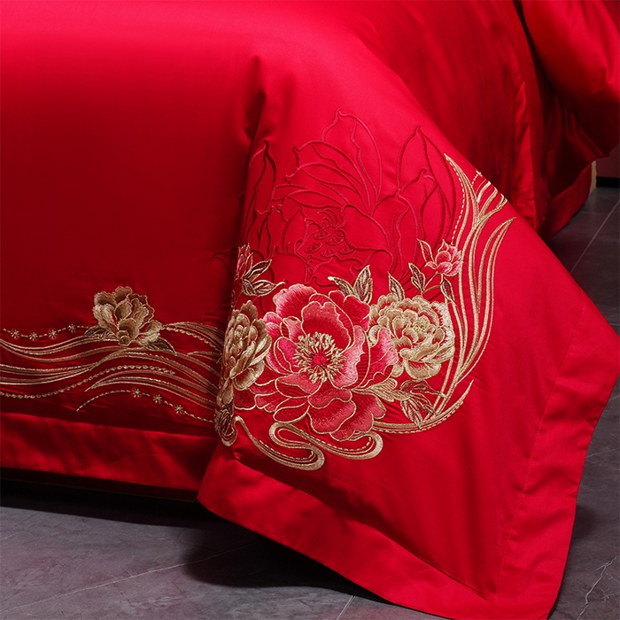 91家纺网 家纺一手货源 找家纺 富之雅婚庆 2026新款全棉刺绣长绒棉婚庆四件套多件套 满园春色