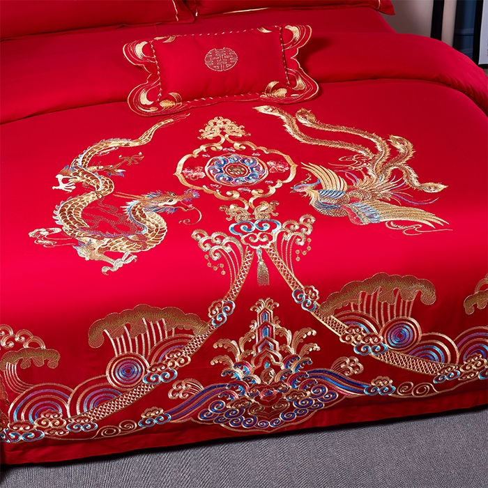 91家纺网 家纺一手货源 找家纺 富之雅婚庆 2026新款全棉刺绣长绒棉婚庆四件套多件套 皇家龙凤