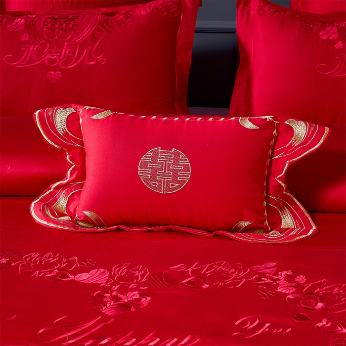 91家纺网 家纺一手货源 找家纺 富之雅婚庆 2026新款全棉刺绣长绒棉婚庆四件套多件套 永结同心（本线刺绣）