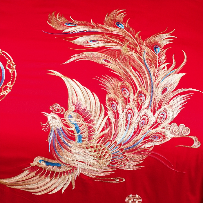 91家纺网 家纺一手货源 找家纺 富之雅婚庆 2026新款全棉刺绣长绒棉婚庆四件套多件套 龙凤瑞彩