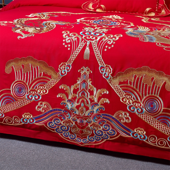 91家纺网 家纺一手货源 找家纺 富之雅婚庆 2026新款全棉刺绣长绒棉婚庆四件套多件套 皇家龙凤