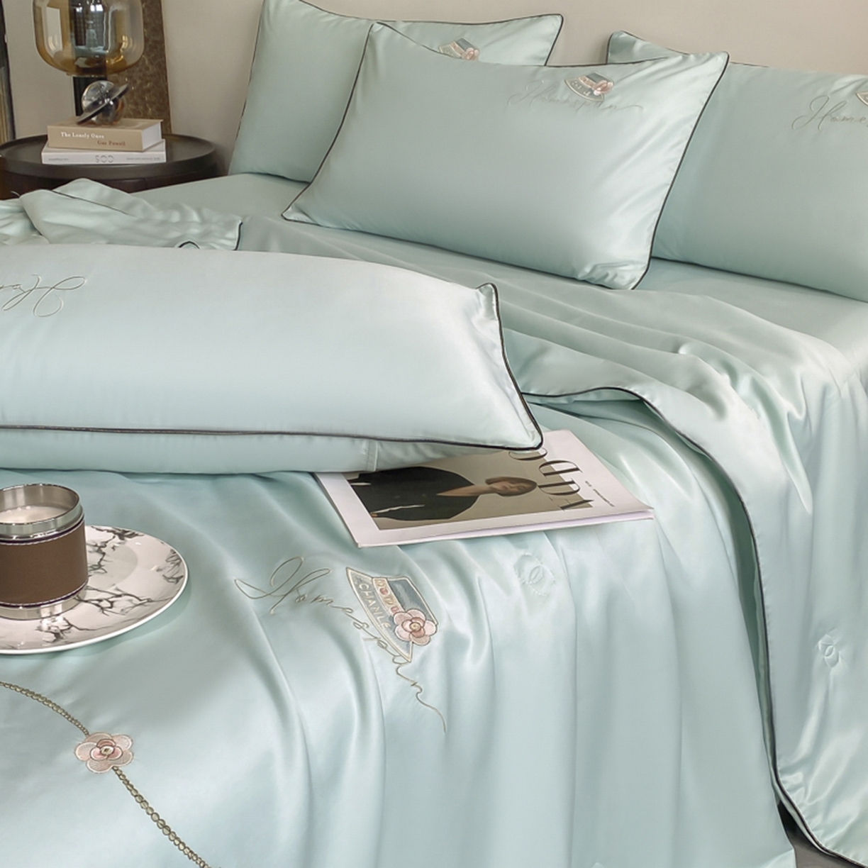 91家纺网 家纺一手货源 找家纺 （总）丝印良品 2026新款刺绣水洗真丝夏被四件套公主日记系列-风格一