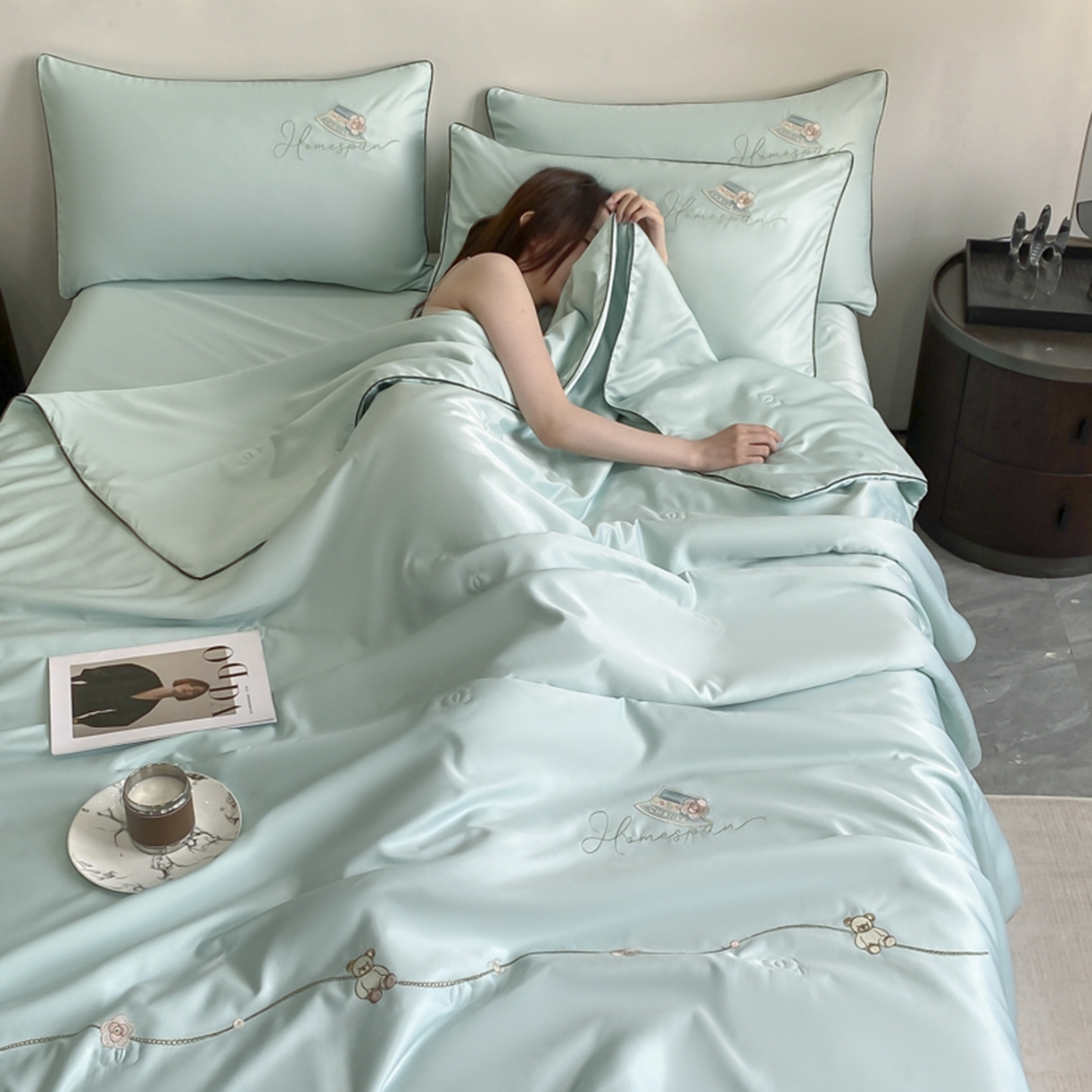 91家纺网 家纺一手货源 找家纺 （总）丝印良品 2026新款刺绣水洗真丝夏被四件套公主日记系列-风格一