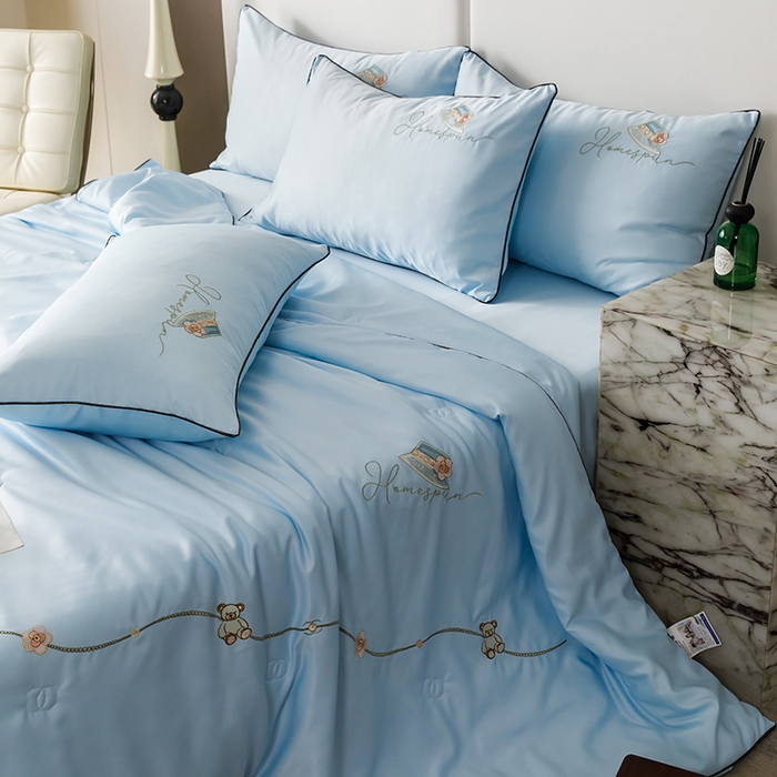 91家纺网 家纺一手货源 找家纺 丝印良品 2026新款刺绣水洗真丝夏被四件套公主日记系列-风格二 公主日记-风铃兰