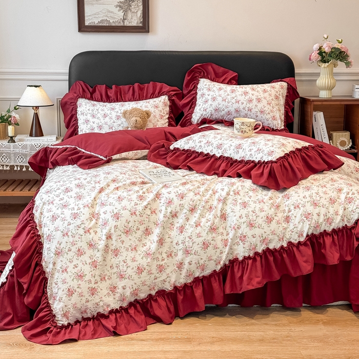 91家纺网 家纺一手货源 找家纺 （总）大麦家纺 2026新款水洗古棉床盖印花四件套