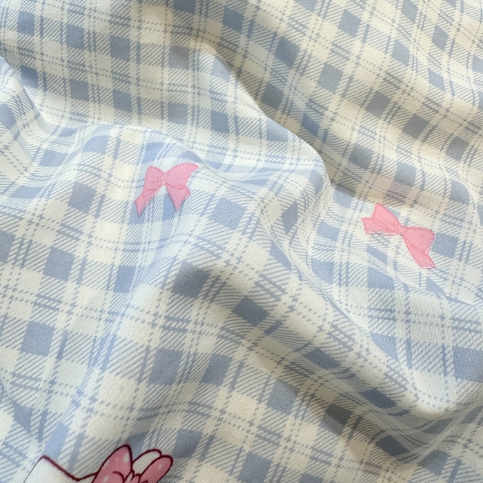 91家纺网 家纺一手货源 找家纺 大麦家纺 2026新款水洗古棉床盖印花四件套 KT猫-蓝