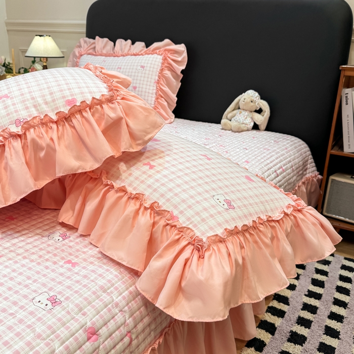 91家纺网 家纺一手货源 找家纺 大麦家纺 2026新款水洗古棉床盖印花四件套 KT猫-玉