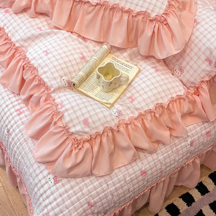 91家纺网 家纺一手货源 找家纺 大麦家纺 2026新款水洗古棉床盖印花四件套 KT猫-玉