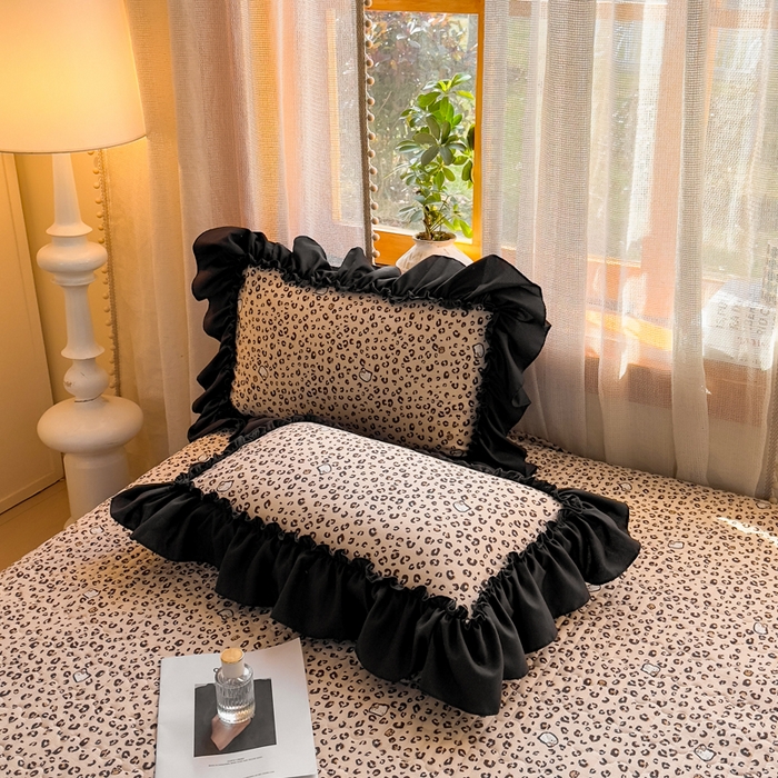 91家纺网 家纺一手货源 找家纺 大麦家纺 2026新款水洗古棉床盖印花四件套 豹纹猫咪