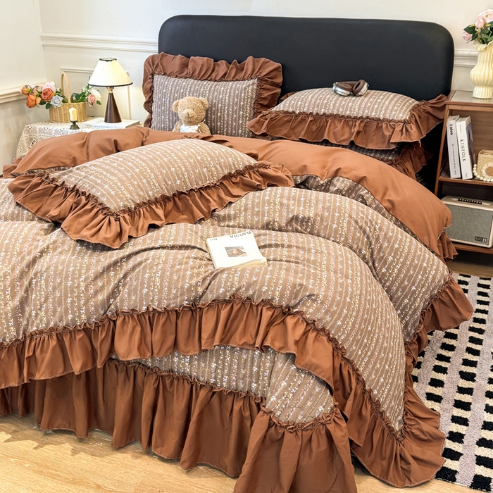 91家纺网 家纺一手货源 找家纺 大麦家纺 2026新款水洗古棉床盖印花四件套 春华