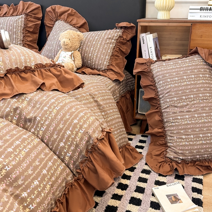 91家纺网 家纺一手货源 找家纺 大麦家纺 2026新款水洗古棉床盖印花四件套 春华