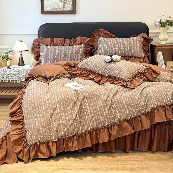 91家纺网 家纺一手货源 找家纺 大麦家纺 2026新款水洗古棉床盖印花四件套 春华