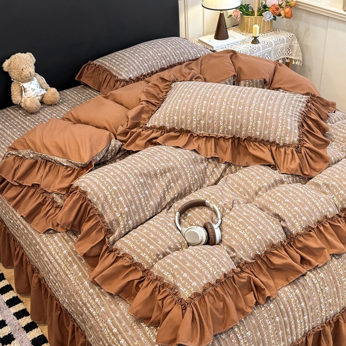 91家纺网 家纺一手货源 找家纺 大麦家纺 2026新款水洗古棉床盖印花四件套 春华