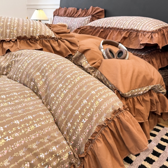 91家纺网 家纺一手货源 找家纺 大麦家纺 2026新款水洗古棉床盖印花四件套 春华