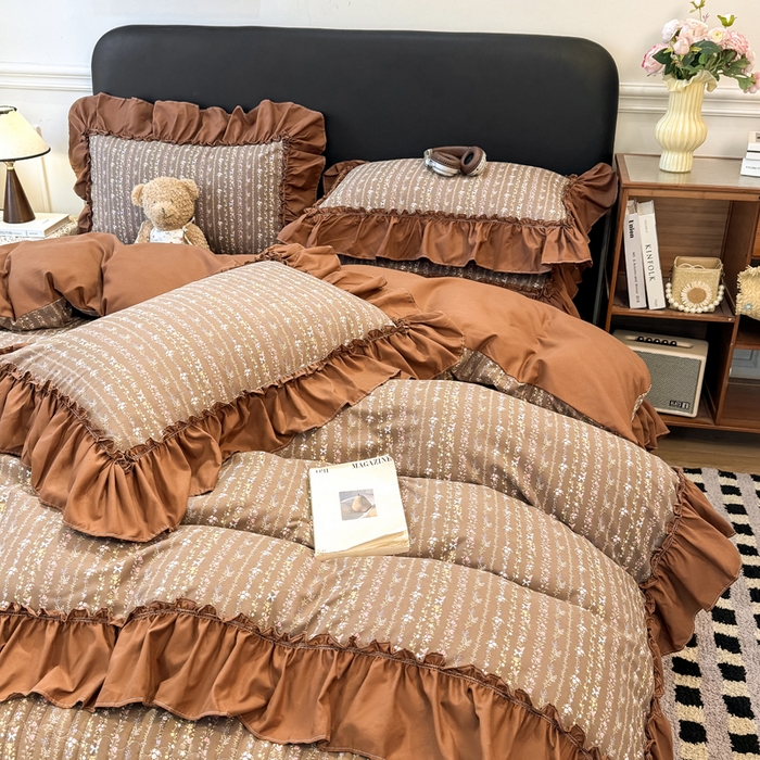 91家纺网 家纺一手货源 找家纺 大麦家纺 2026新款水洗古棉床盖印花四件套 春华