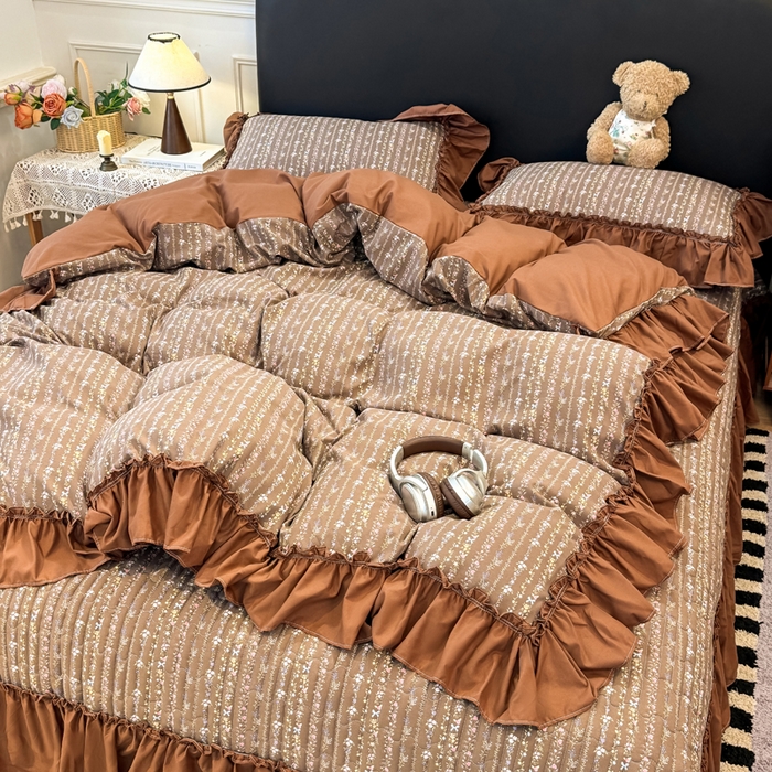 91家纺网 家纺一手货源 找家纺 大麦家纺 2026新款水洗古棉床盖印花四件套 春华