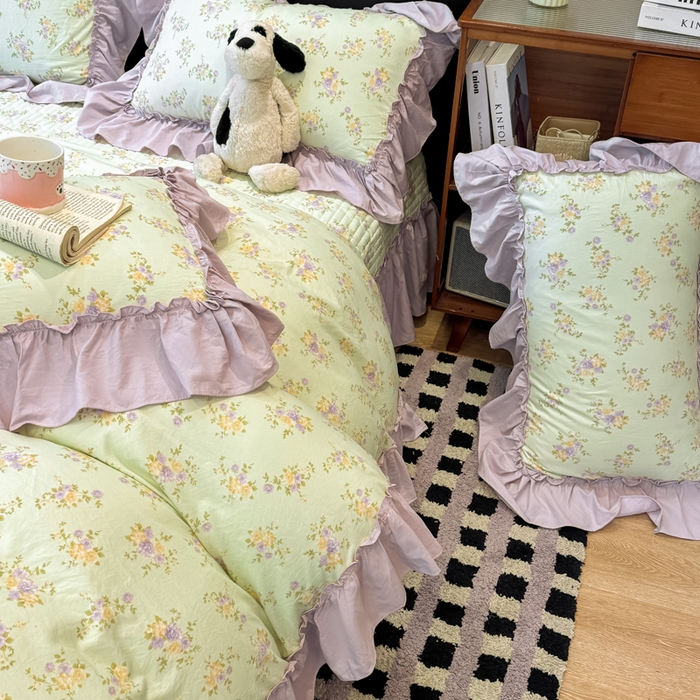 91家纺网 家纺一手货源 找家纺 大麦家纺 2026新款水洗古棉床盖印花四件套 赫本夏朵