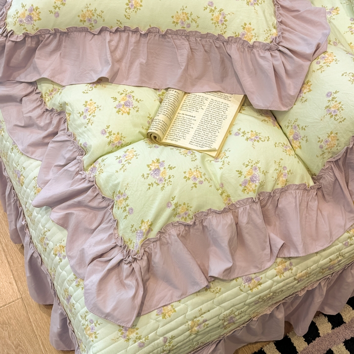 91家纺网 家纺一手货源 找家纺 大麦家纺 2026新款水洗古棉床盖印花四件套 赫本夏朵