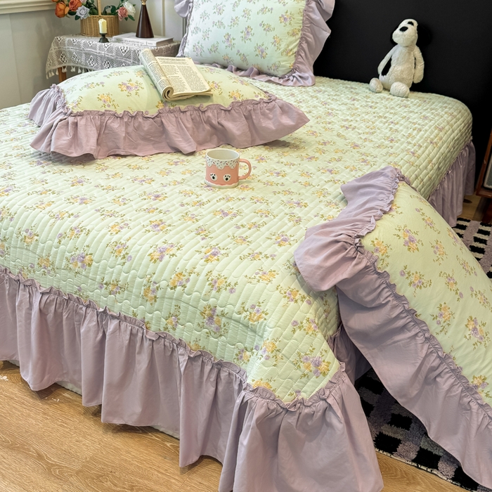 91家纺网 家纺一手货源 找家纺 大麦家纺 2026新款水洗古棉床盖印花四件套 赫本夏朵