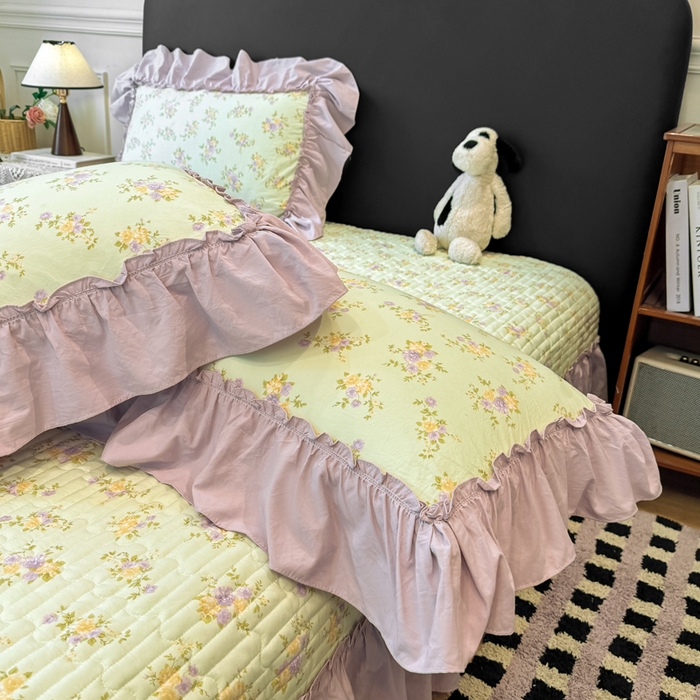 91家纺网 家纺一手货源 找家纺 大麦家纺 2026新款水洗古棉床盖印花四件套 赫本夏朵