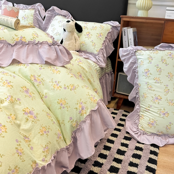 91家纺网 家纺一手货源 找家纺 大麦家纺 2026新款水洗古棉床盖印花四件套 赫本夏朵