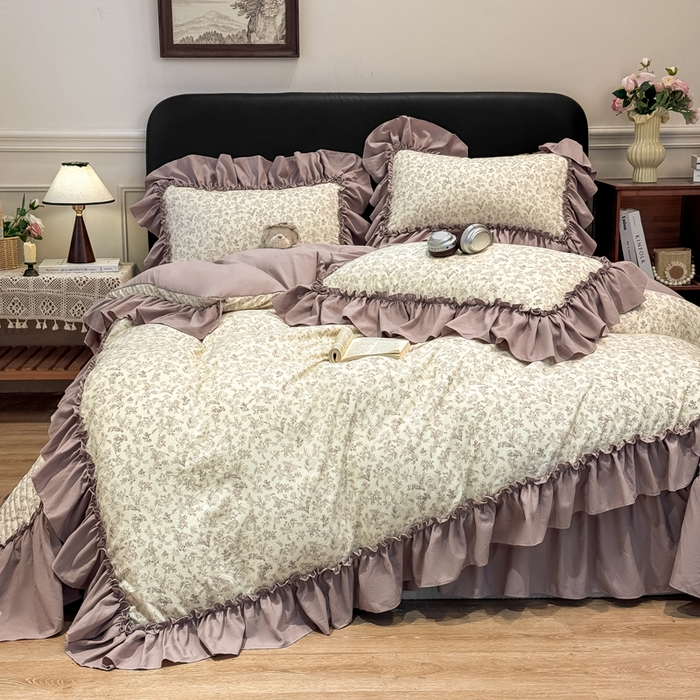 91家纺网 家纺一手货源 找家纺 大麦家纺 2026新款水洗古棉床盖印花四件套 赫拉