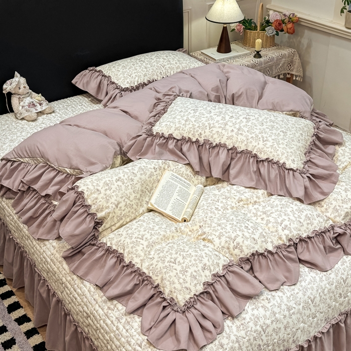 91家纺网 家纺一手货源 找家纺 大麦家纺 2026新款水洗古棉床盖印花四件套 赫拉