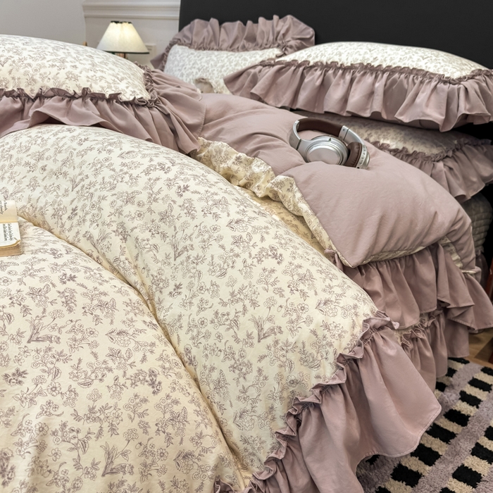 91家纺网 家纺一手货源 找家纺 大麦家纺 2026新款水洗古棉床盖印花四件套 赫拉