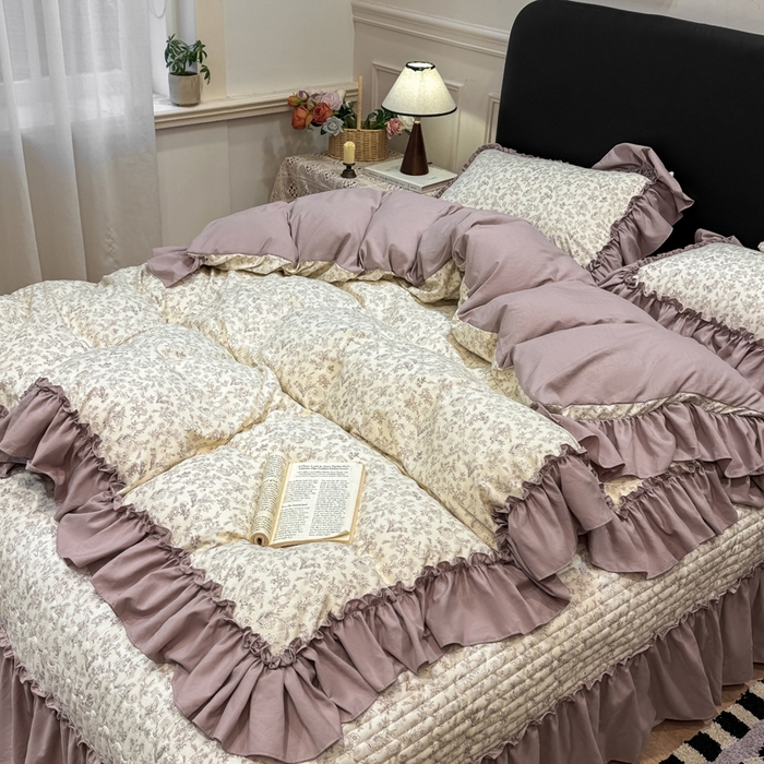 91家纺网 家纺一手货源 找家纺 大麦家纺 2026新款水洗古棉床盖印花四件套 赫拉