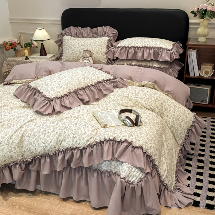 91家纺网 家纺一手货源 找家纺 大麦家纺 2026新款水洗古棉床盖印花四件套 赫拉