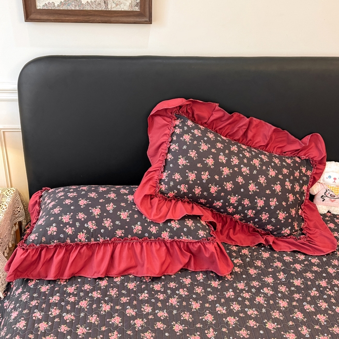 91家纺网 家纺一手货源 找家纺 大麦家纺 2026新款水洗古棉床盖印花四件套 花季