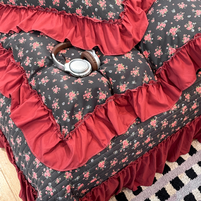 91家纺网 家纺一手货源 找家纺 大麦家纺 2026新款水洗古棉床盖印花四件套 花季