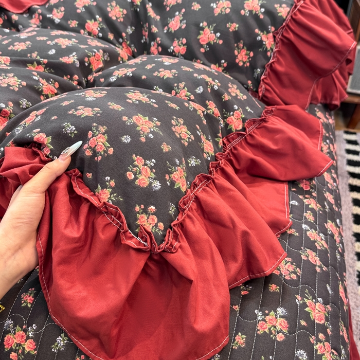 91家纺网 家纺一手货源 找家纺 大麦家纺 2026新款水洗古棉床盖印花四件套 花季