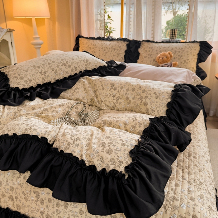 大麦家纺 2026新款水洗古棉床盖印花四件套 花间谣