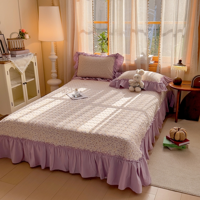 91家纺网 家纺一手货源 找家纺 大麦家纺 2026新款水洗古棉床盖印花四件套 花影浅吟