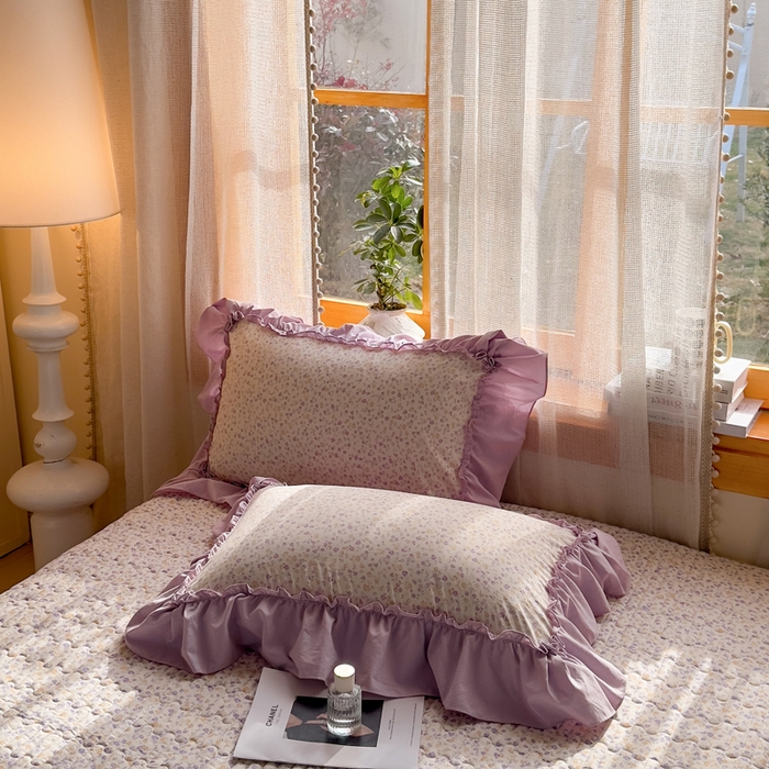 91家纺网 家纺一手货源 找家纺 大麦家纺 2026新款水洗古棉床盖印花四件套 花影浅吟