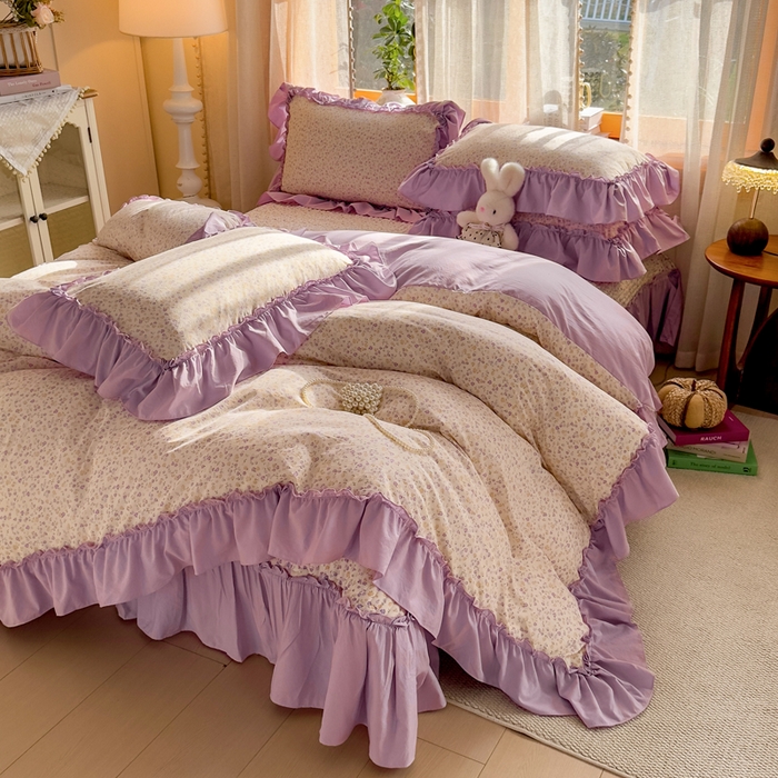 91家纺网 家纺一手货源 找家纺 大麦家纺 2026新款水洗古棉床盖印花四件套 花影浅吟