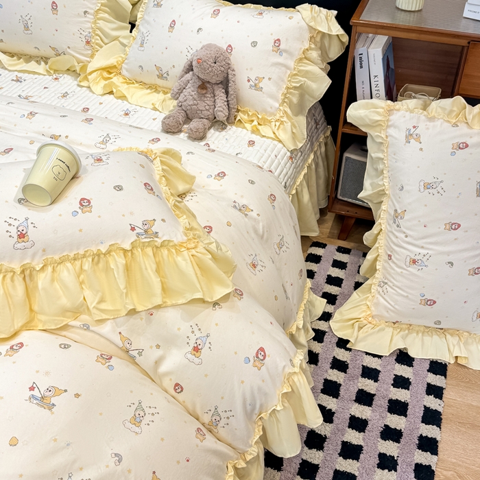 91家纺网 家纺一手货源 找家纺 大麦家纺 2026新款水洗古棉床盖印花四件套 精灵女孩