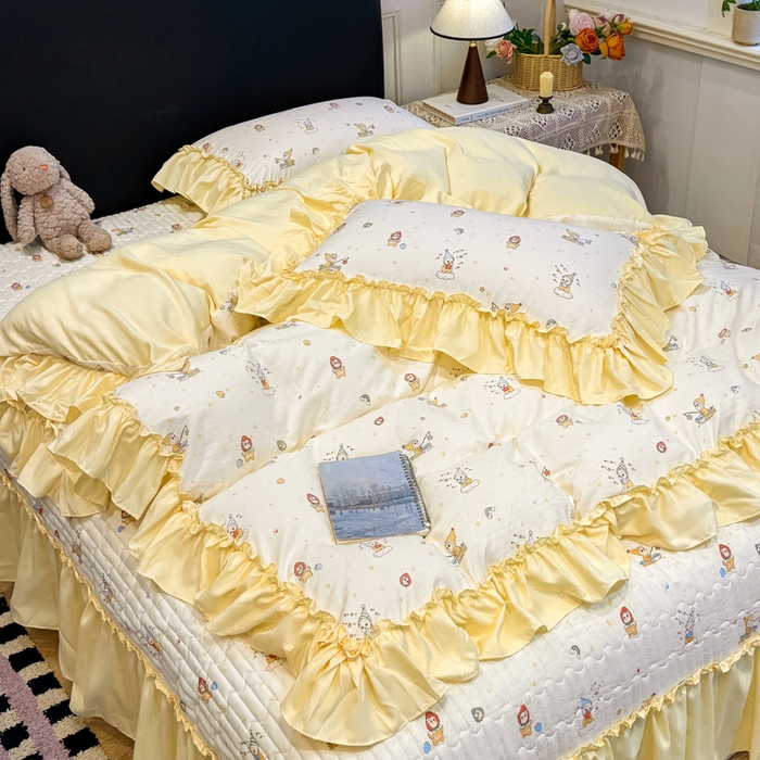 91家纺网 家纺一手货源 找家纺 大麦家纺 2026新款水洗古棉床盖印花四件套 精灵女孩