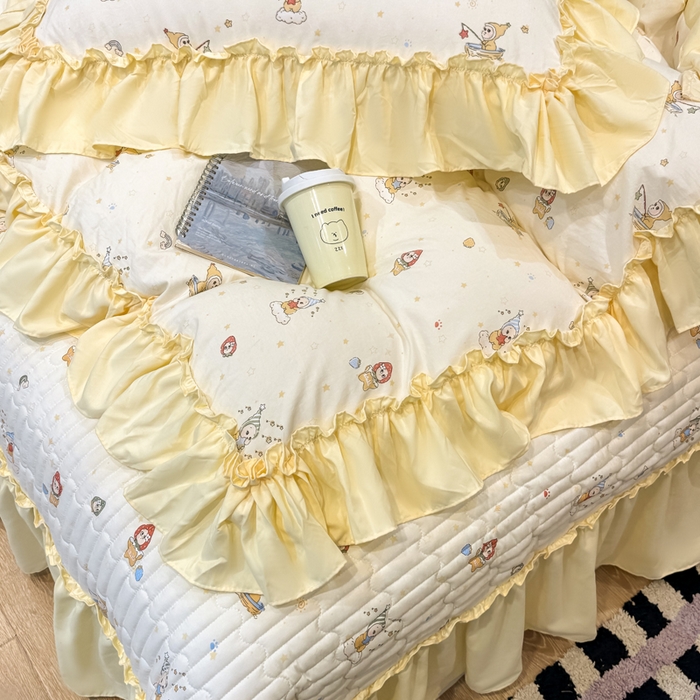 91家纺网 家纺一手货源 找家纺 大麦家纺 2026新款水洗古棉床盖印花四件套 精灵女孩