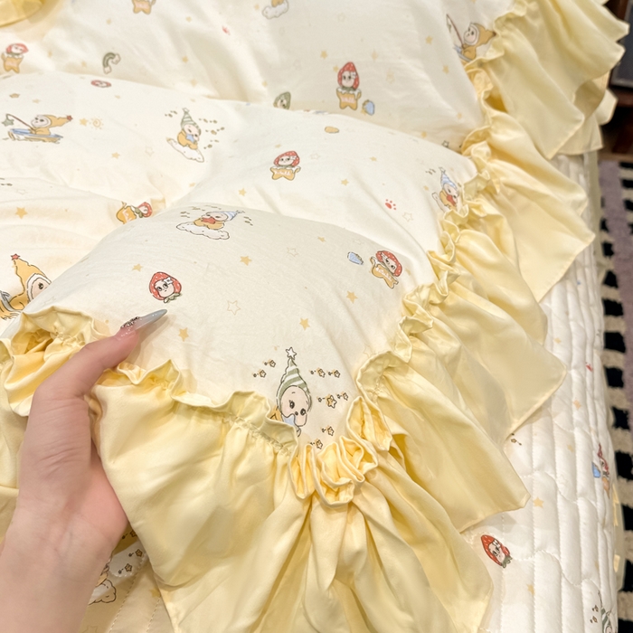 91家纺网 家纺一手货源 找家纺 大麦家纺 2026新款水洗古棉床盖印花四件套 精灵女孩