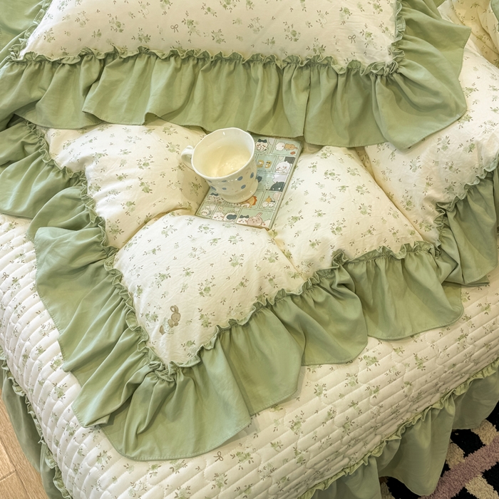 91家纺网 家纺一手货源 找家纺 大麦家纺 2026新款水洗古棉床盖印花四件套 林间小兔